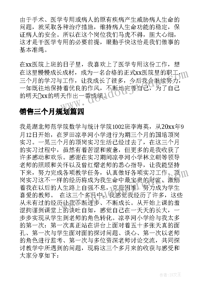 销售三个月规划 三个月实习总结(实用7篇)