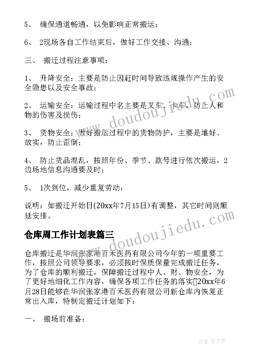 最新仓库周工作计划表 仓库工作计划(模板6篇)