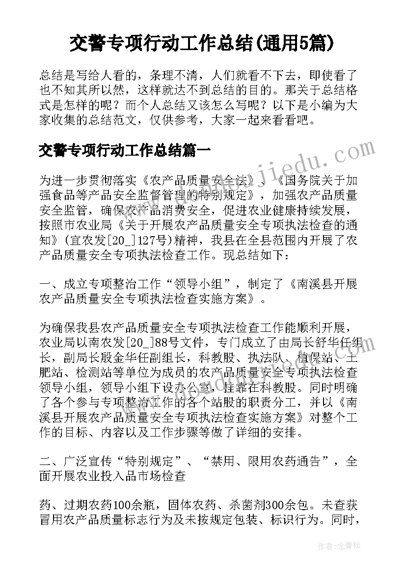 交警专项行动工作总结(通用5篇)