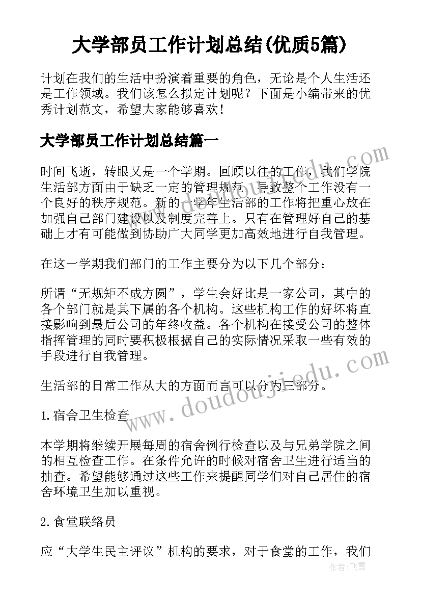 大学部员工作计划总结(优质5篇)