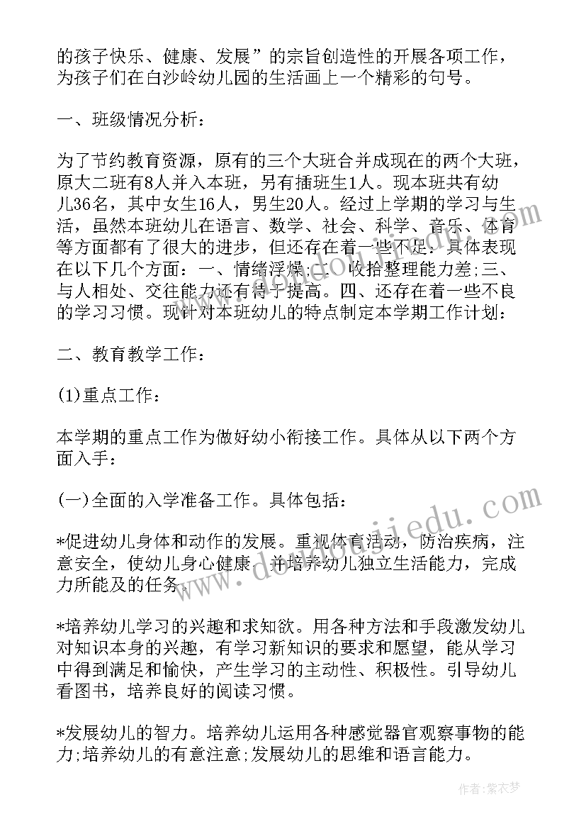 2023年幼儿园粤语工作计划 幼儿园工作计划大班幼儿园工作计划(大全5篇)