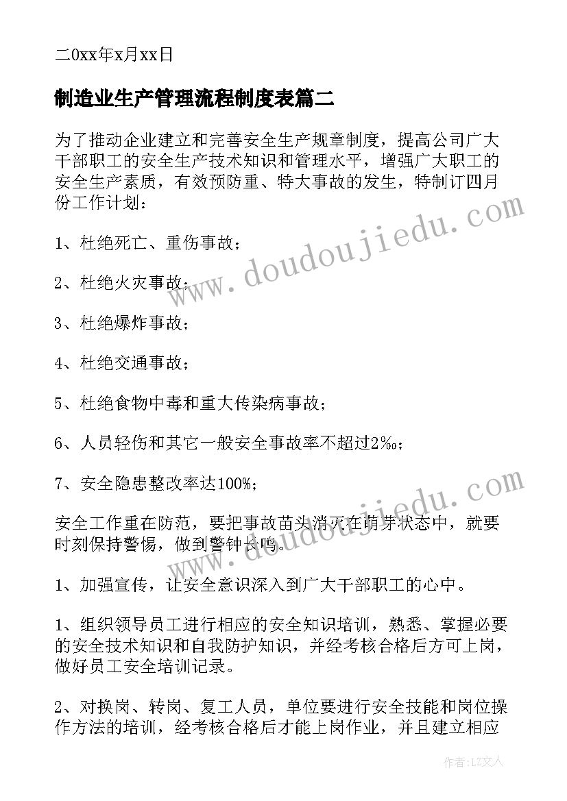 2023年制造业生产管理流程制度表 生产管理工作计划(模板5篇)