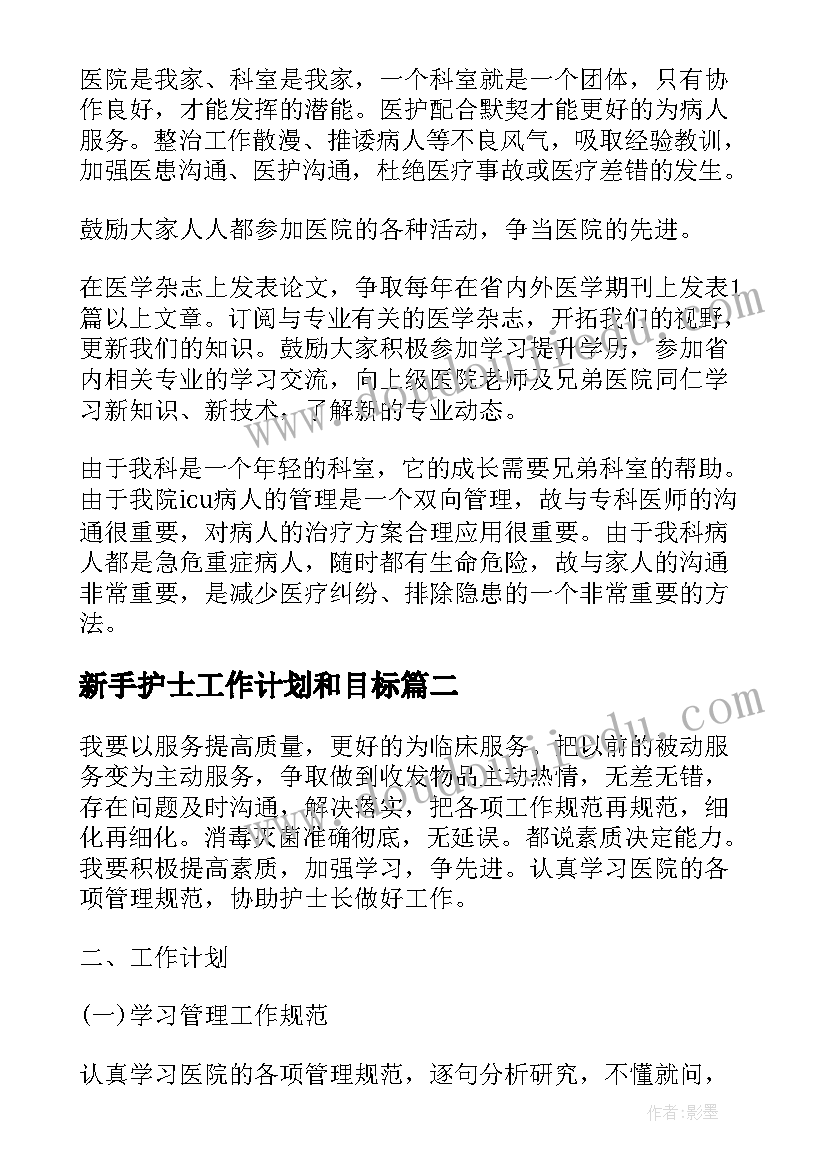 最新新手护士工作计划和目标(模板9篇)