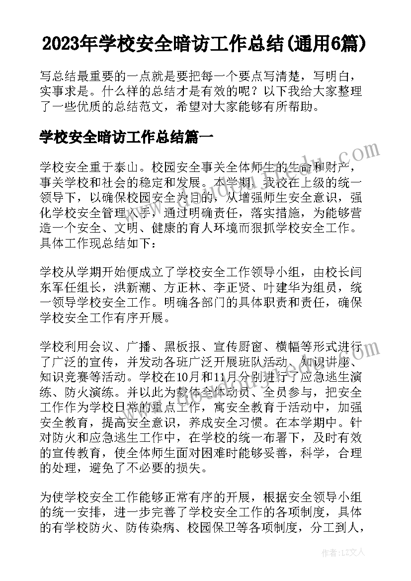 2023年学校安全暗访工作总结(通用6篇)