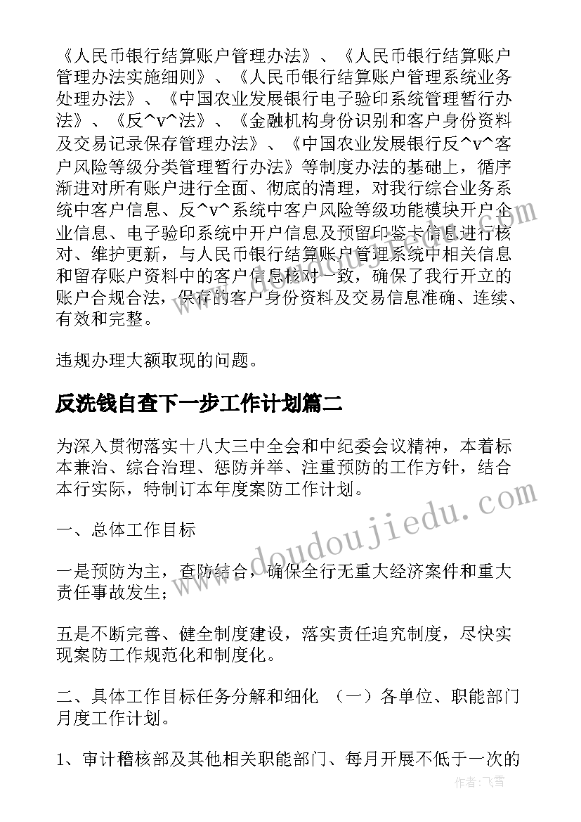 反洗钱自查下一步工作计划 银行案防排查工作计划共(通用5篇)