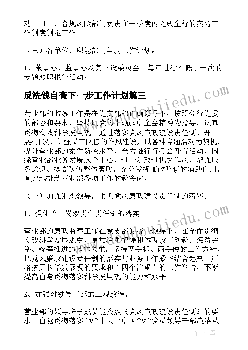 反洗钱自查下一步工作计划 银行案防排查工作计划共(通用5篇)