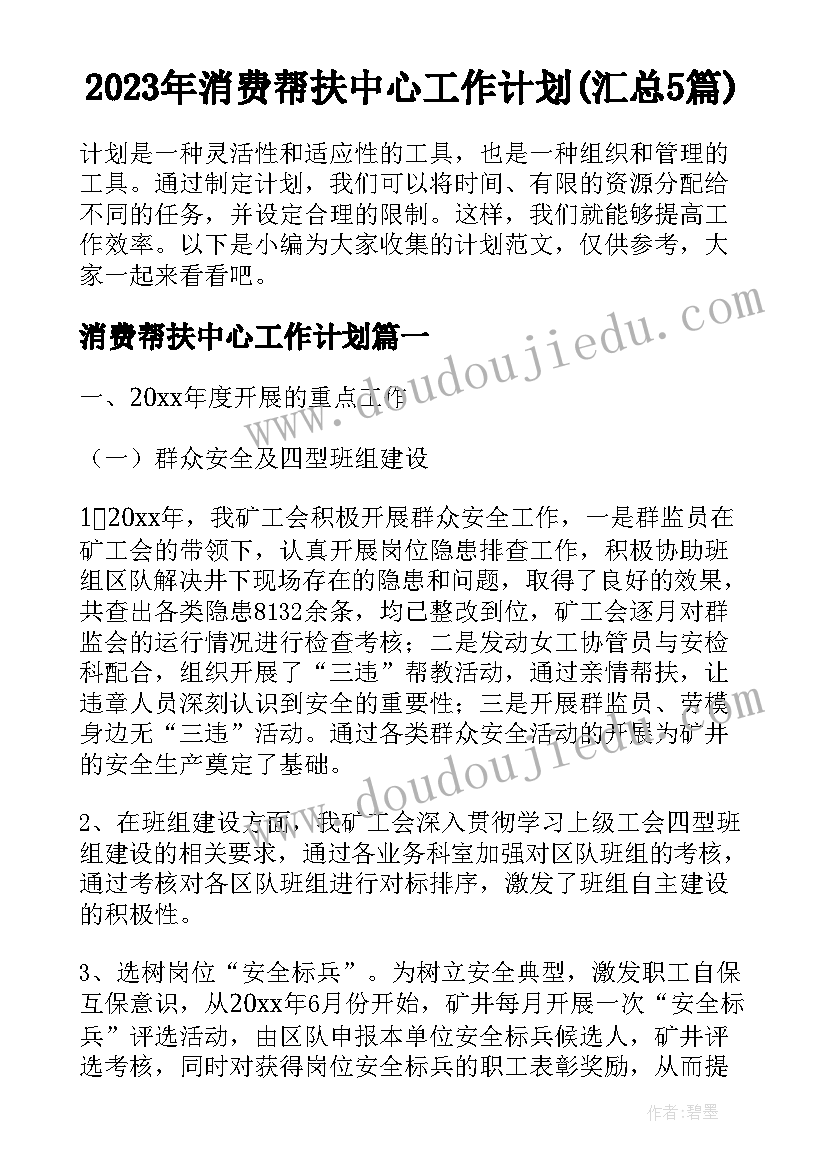 2023年消费帮扶中心工作计划(汇总5篇)