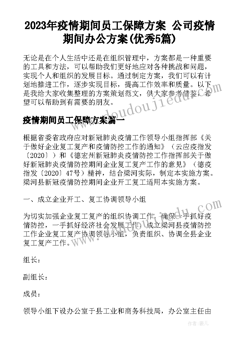 2023年疫情期间员工保障方案 公司疫情期间办公方案(优秀5篇)