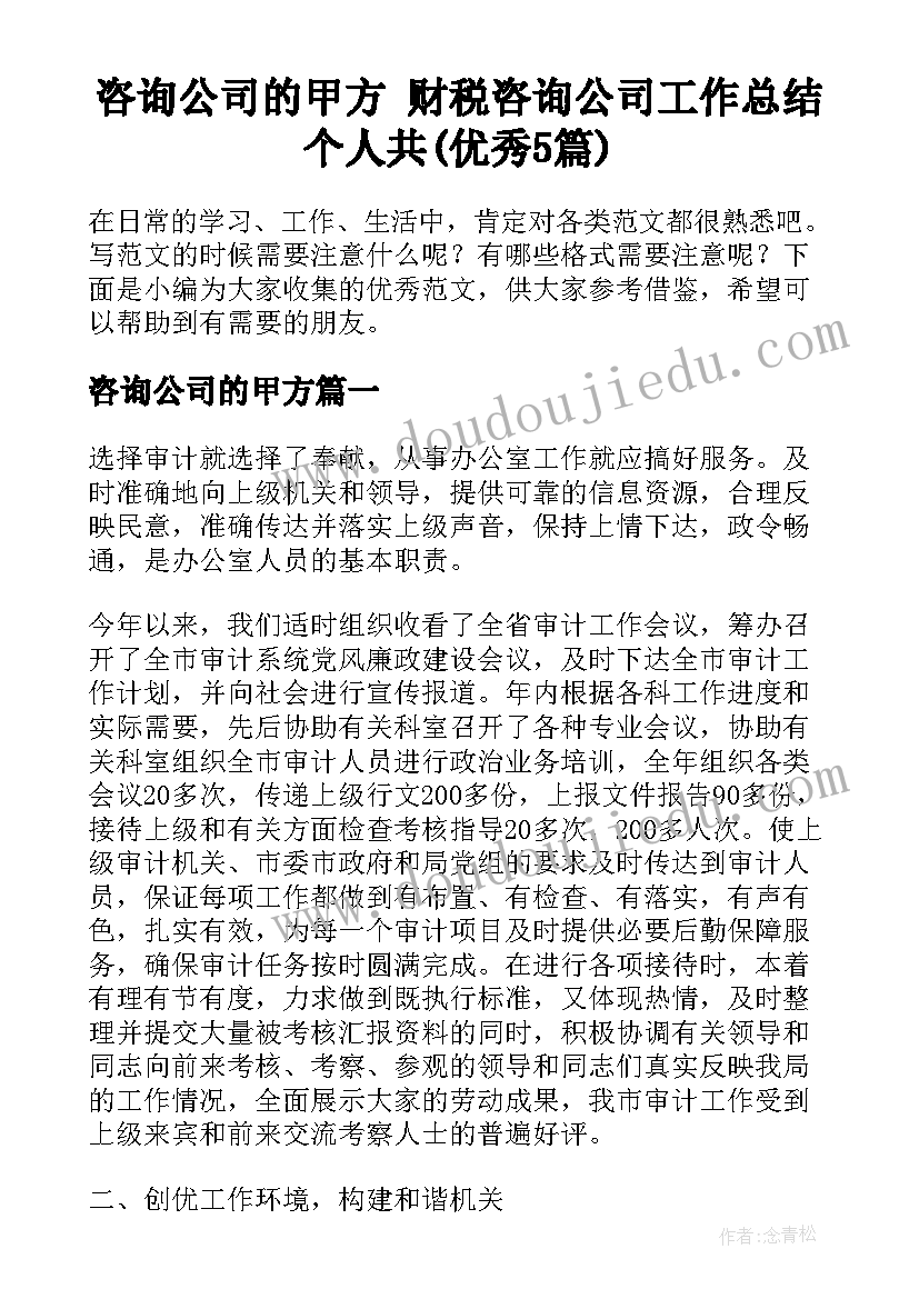 咨询公司的甲方 财税咨询公司工作总结个人共(优秀5篇)