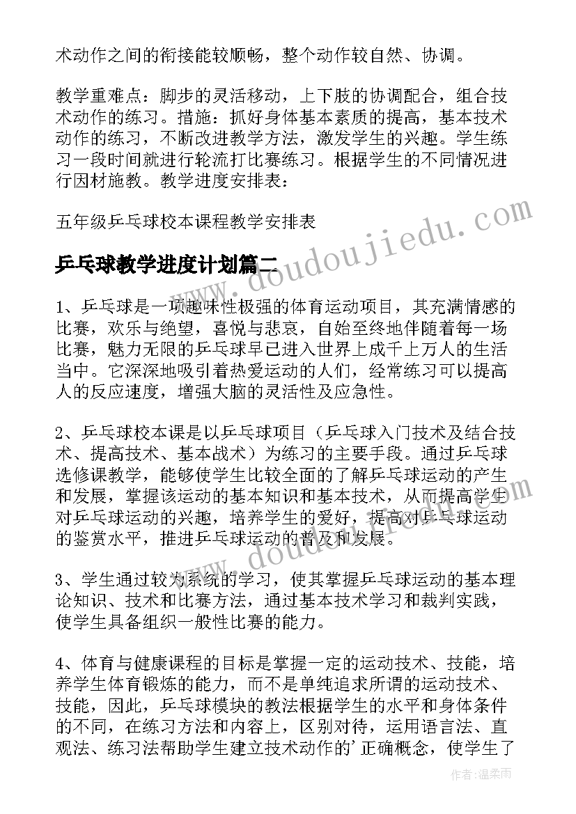 2023年乒乓球教学进度计划 乒乓球校本教学计划(优质10篇)