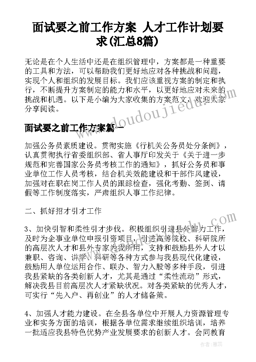 面试要之前工作方案 人才工作计划要求(汇总8篇)