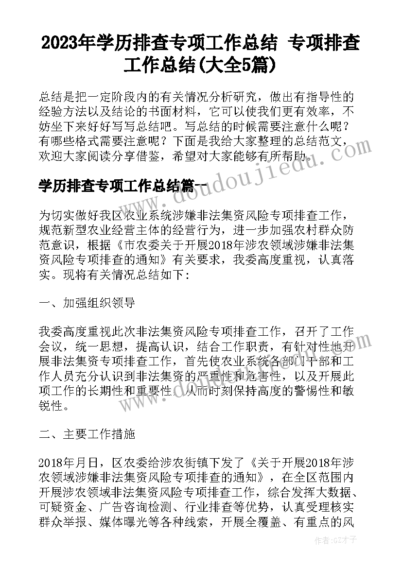 2023年学历排查专项工作总结 专项排查工作总结(大全5篇)