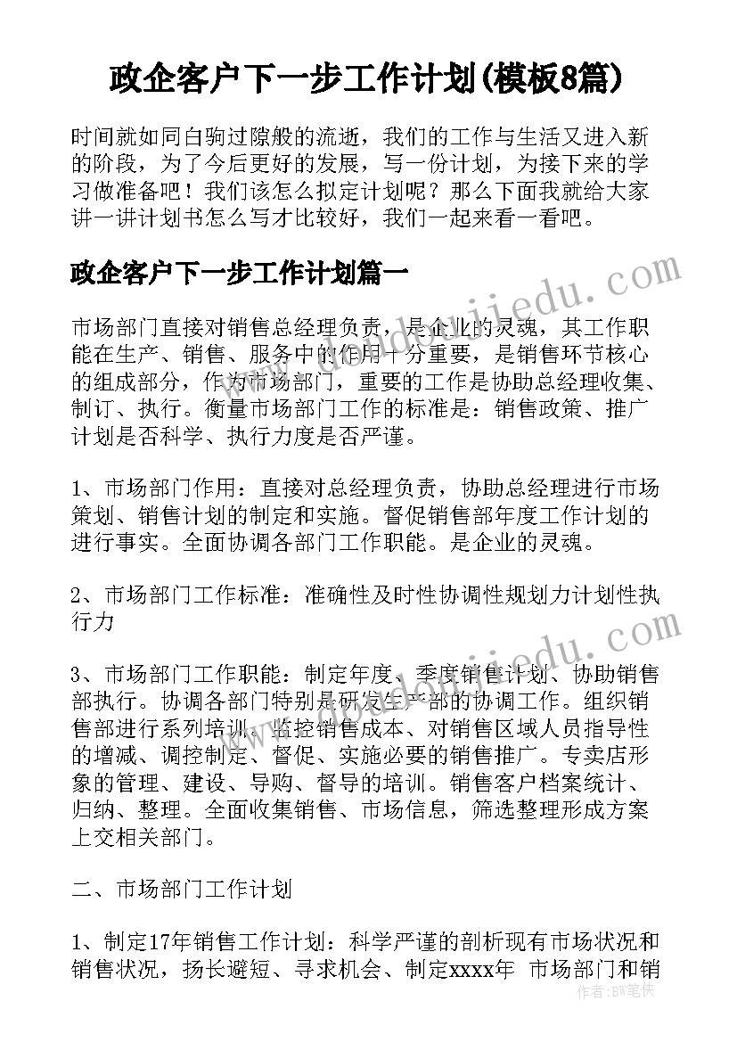 政企客户下一步工作计划(模板8篇)