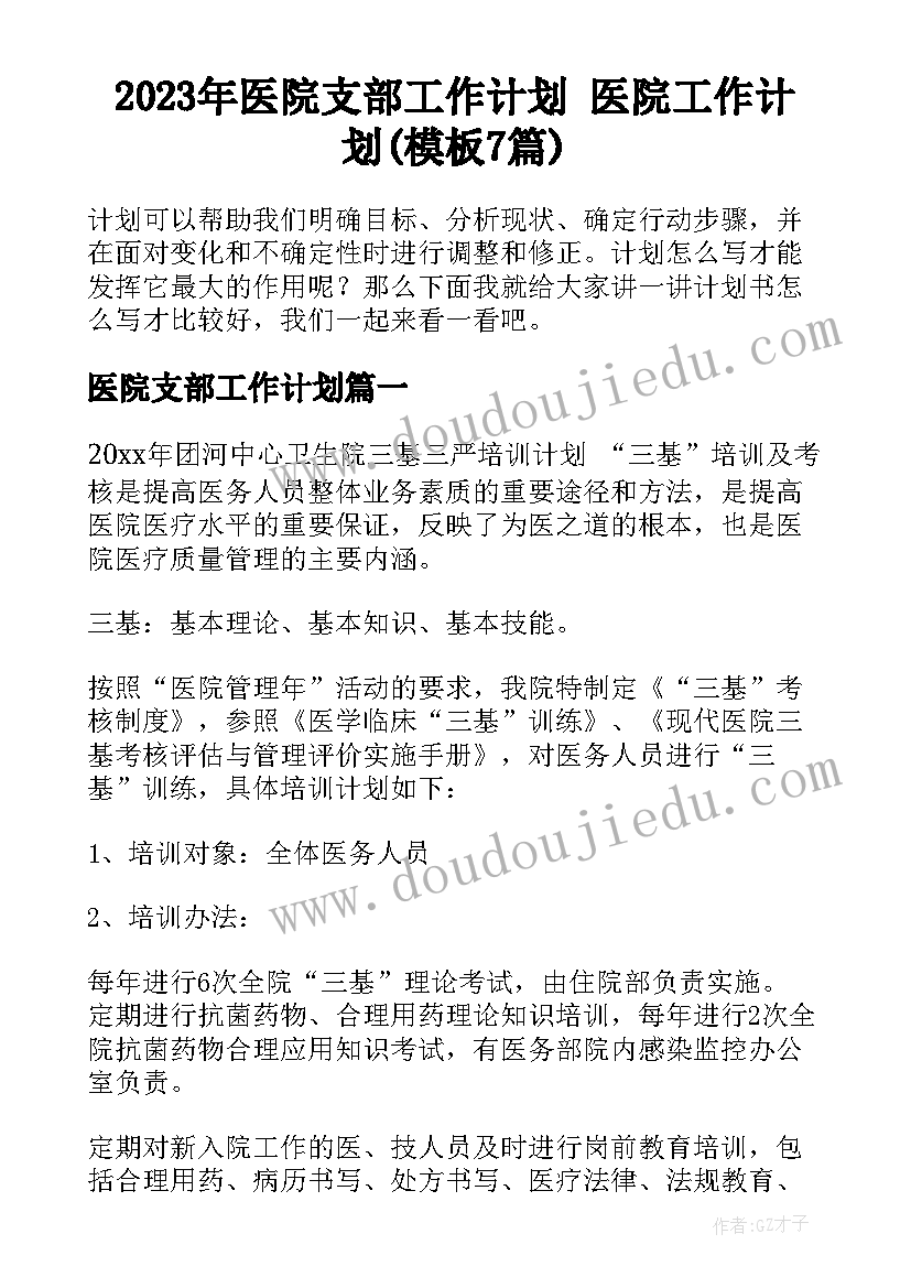 2023年医院支部工作计划 医院工作计划(模板7篇)