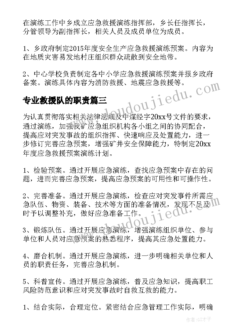 专业救援队的职责 消防救援灭火救援工作计划优选(大全7篇)