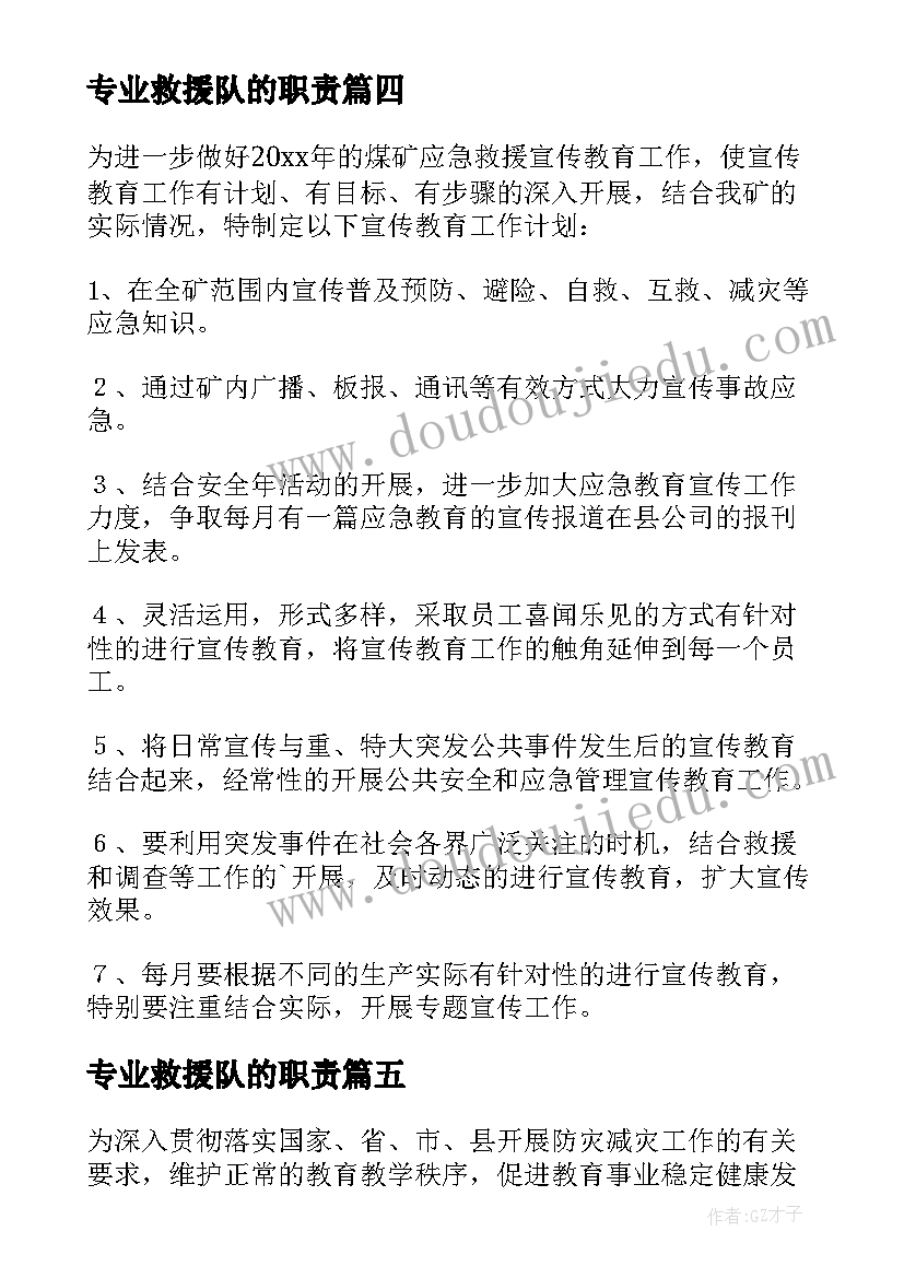 专业救援队的职责 消防救援灭火救援工作计划优选(大全7篇)