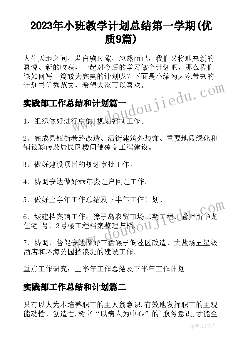 2023年小班教学计划总结第一学期(优质9篇)