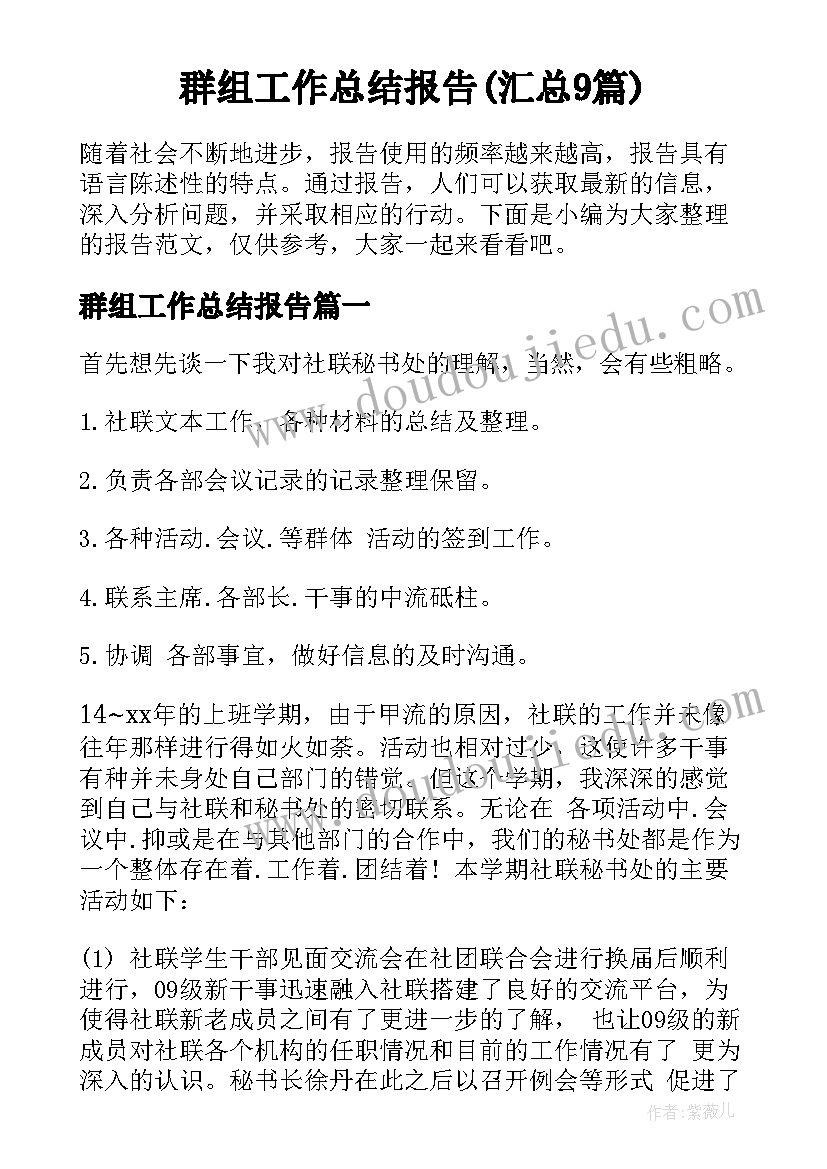 群组工作总结报告(汇总9篇)