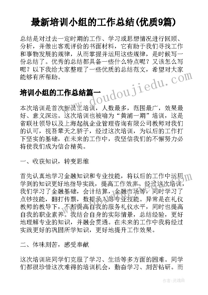 最新培训小组的工作总结(优质9篇)