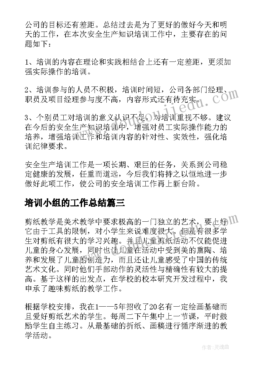 最新培训小组的工作总结(优质9篇)