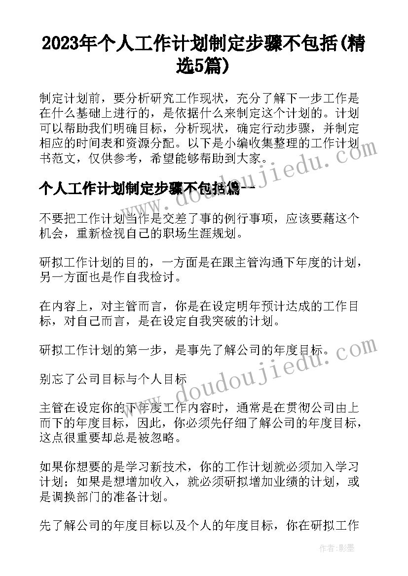 2023年个人工作计划制定步骤不包括(精选5篇)