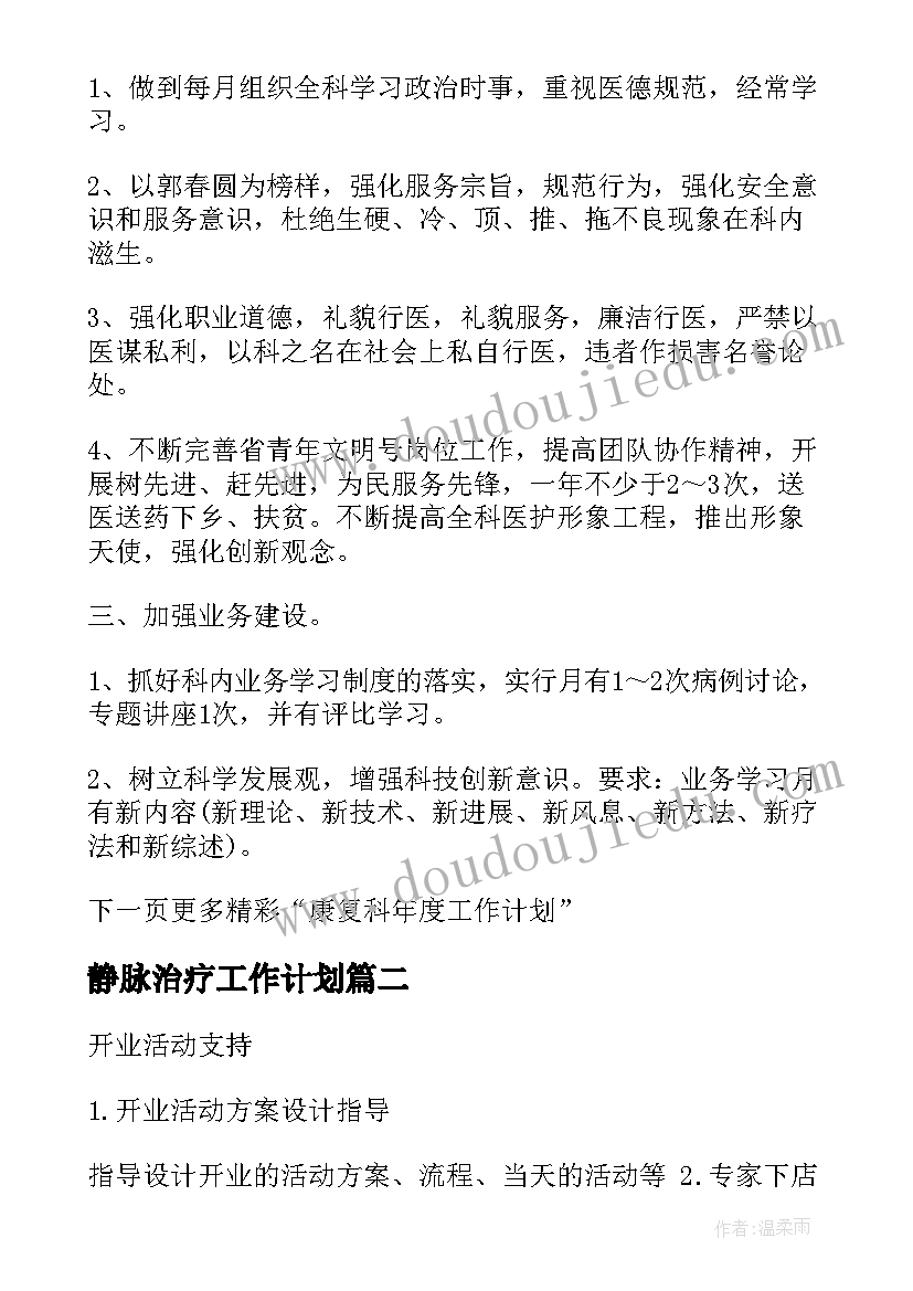 2023年静脉治疗工作计划 医院康复治疗师工作计划(优秀5篇)