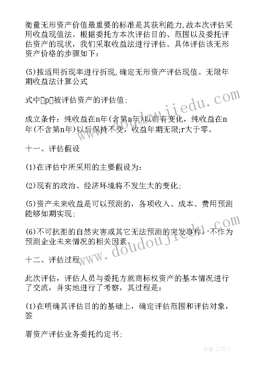 2023年无形资产评估工作计划表 无形资产评估报告(模板5篇)