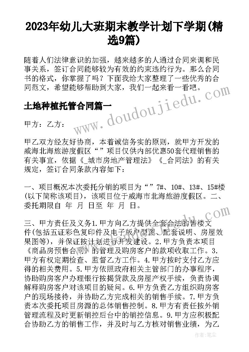 2023年幼儿大班期末教学计划下学期(精选9篇)