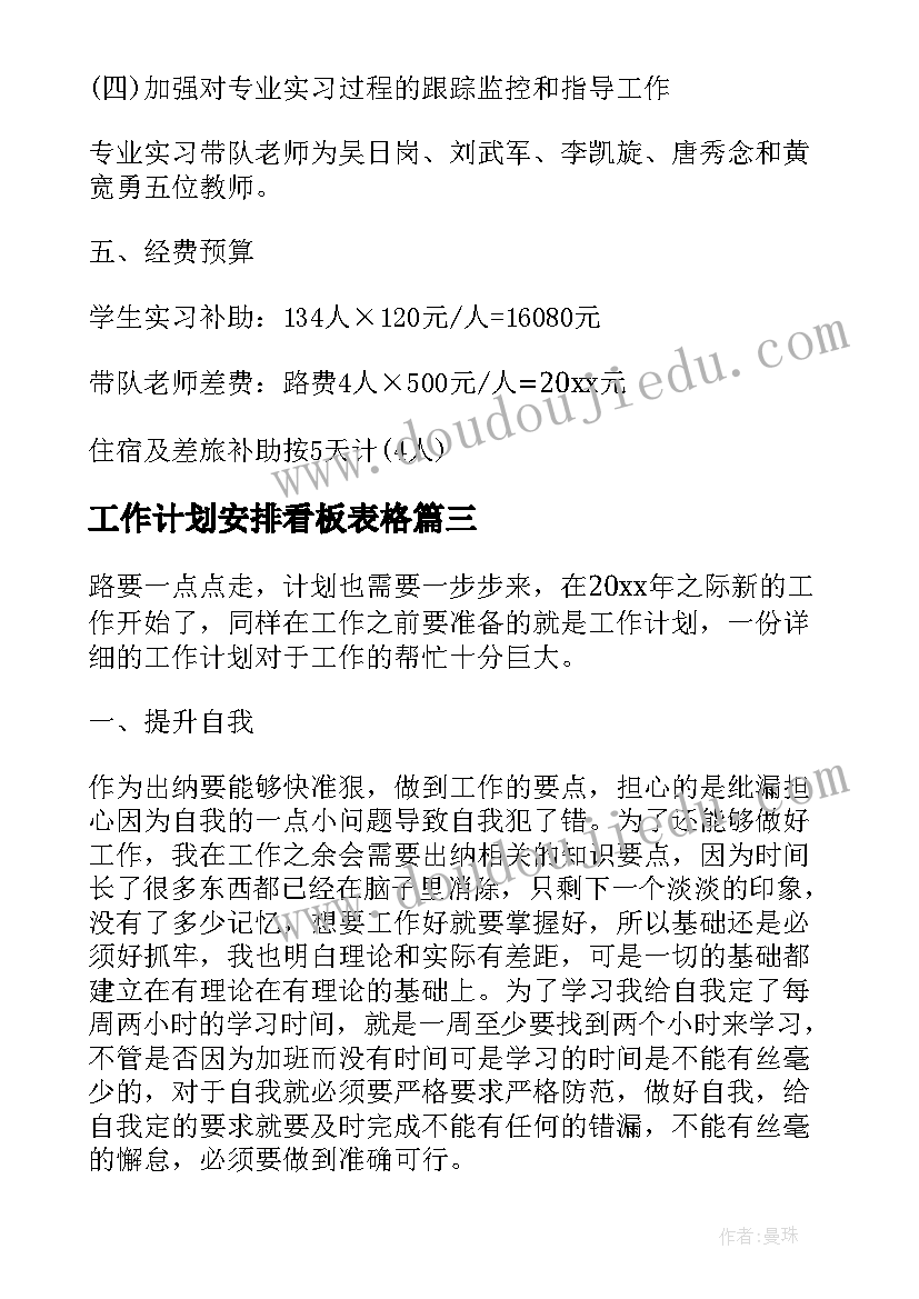 工作计划安排看板表格(大全8篇)