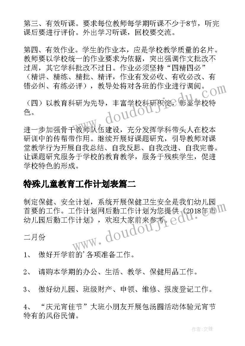 特殊儿童教育工作计划表(汇总5篇)