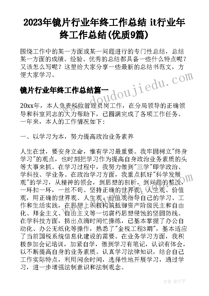 2023年镜片行业年终工作总结 it行业年终工作总结(优质9篇)