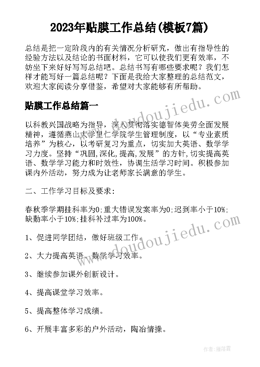 2023年贴膜工作总结(模板7篇)