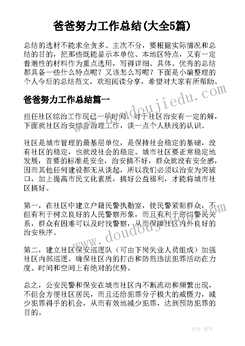 爸爸努力工作总结(大全5篇)