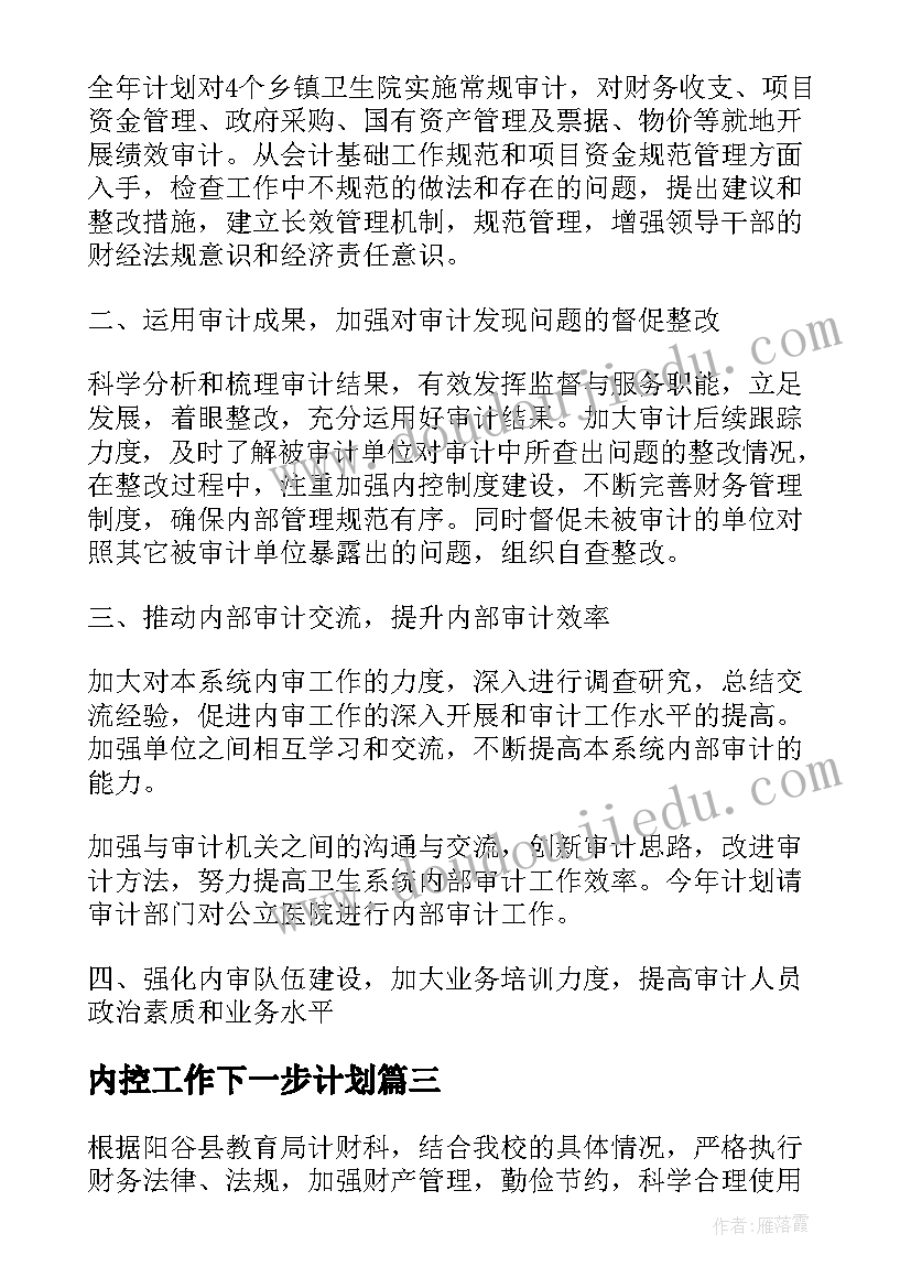 2023年内控工作下一步计划 公司内部管理工作计划(优秀7篇)