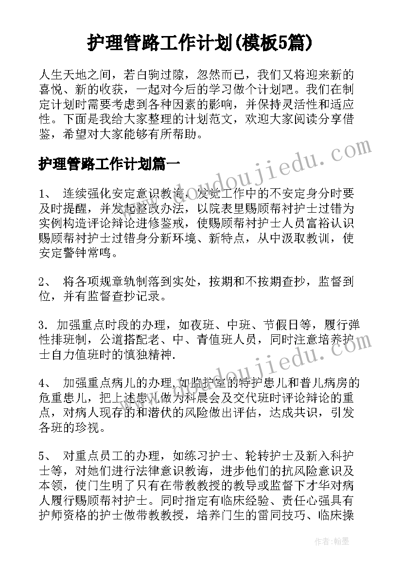 护理管路工作计划(模板5篇)