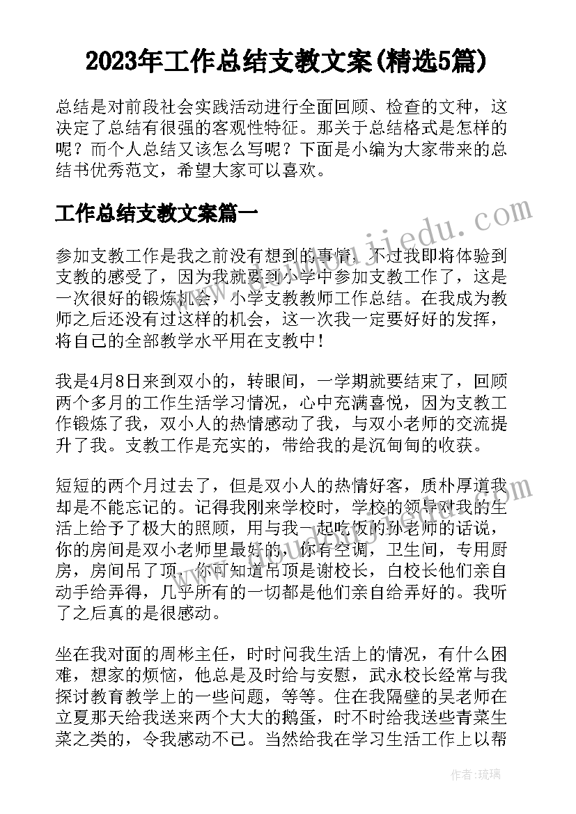 2023年工作总结支教文案(精选5篇)