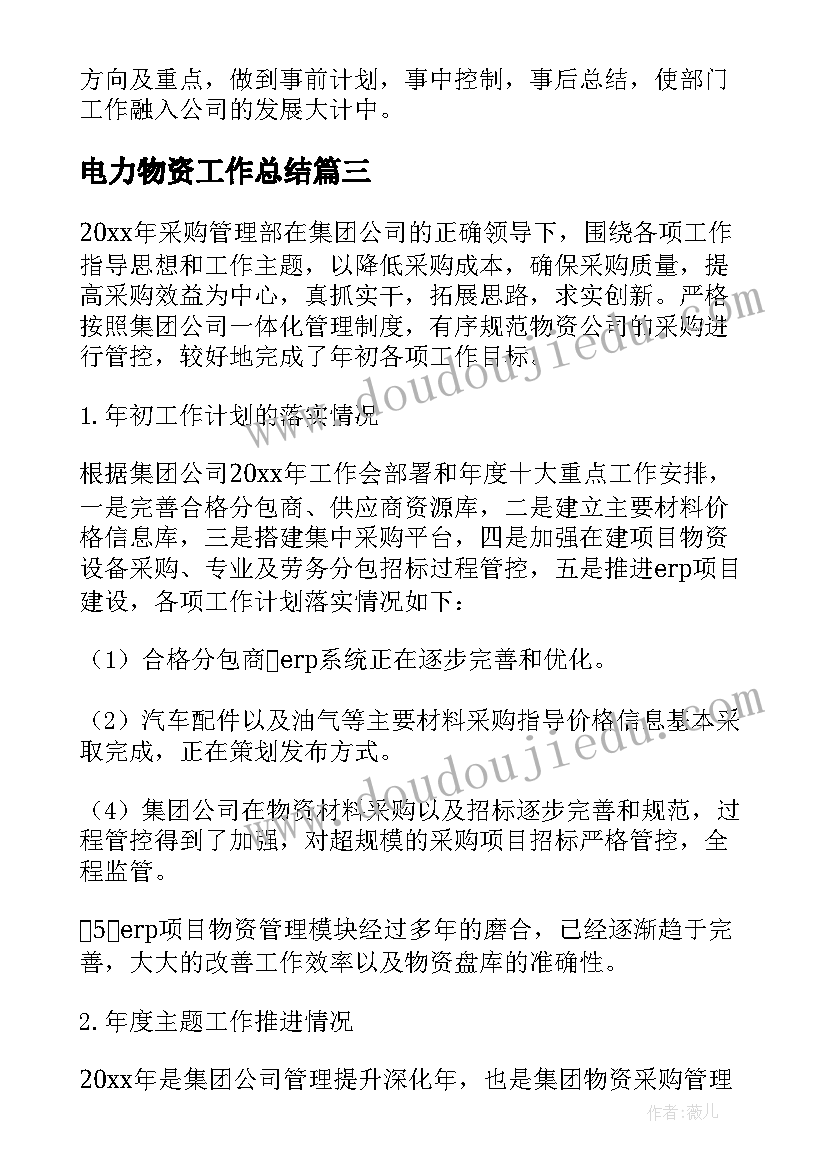 2023年电力物资工作总结(优秀9篇)