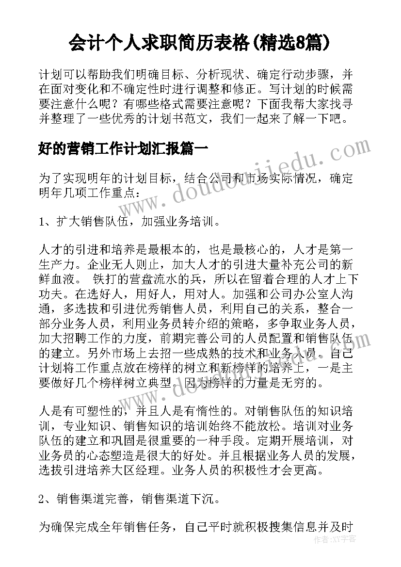 会计个人求职简历表格(精选8篇)