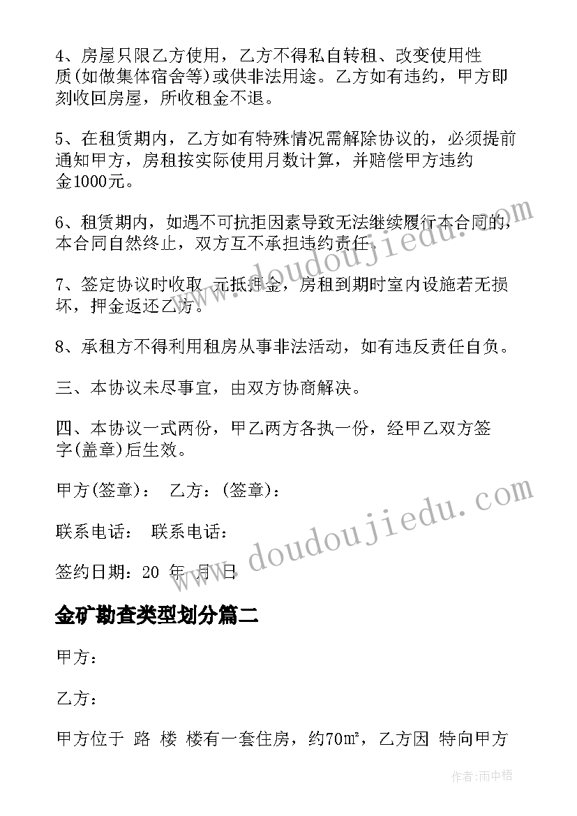 2023年金矿勘查类型划分 租房合同下载(模板6篇)