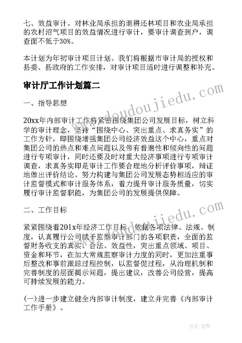 审计厅工作计划(模板5篇)