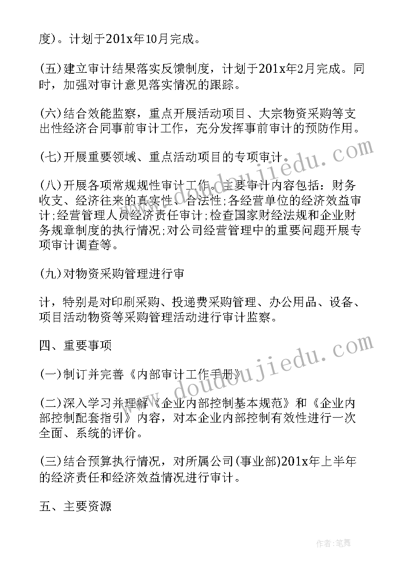 审计厅工作计划(模板5篇)