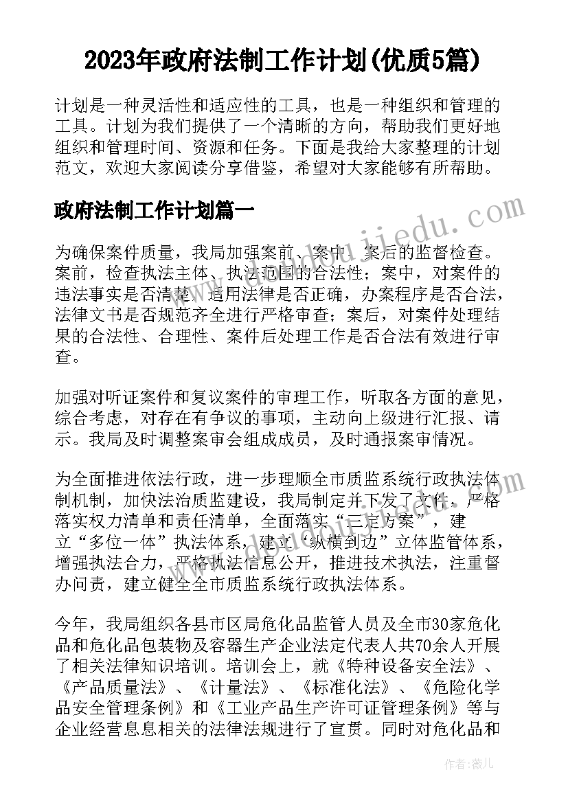 2023年政府法制工作计划(优质5篇)