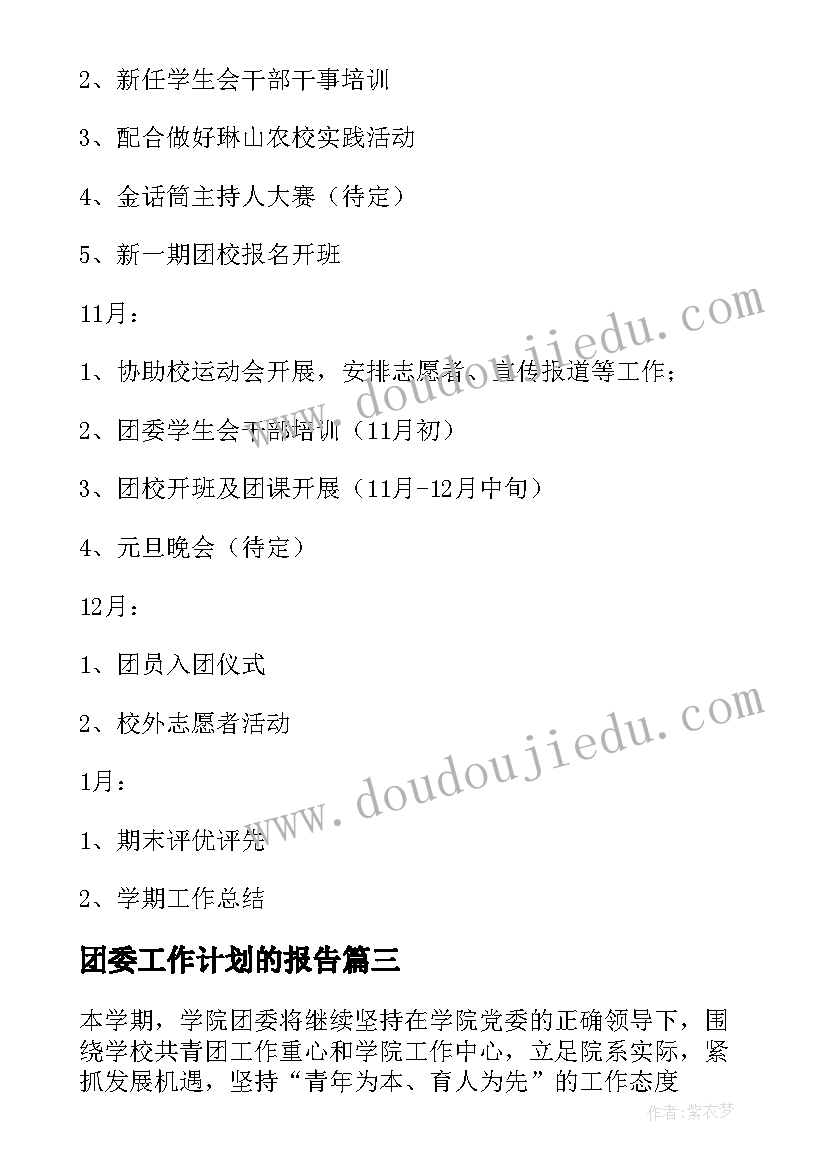 团委工作计划的报告 团委工作计划(模板5篇)