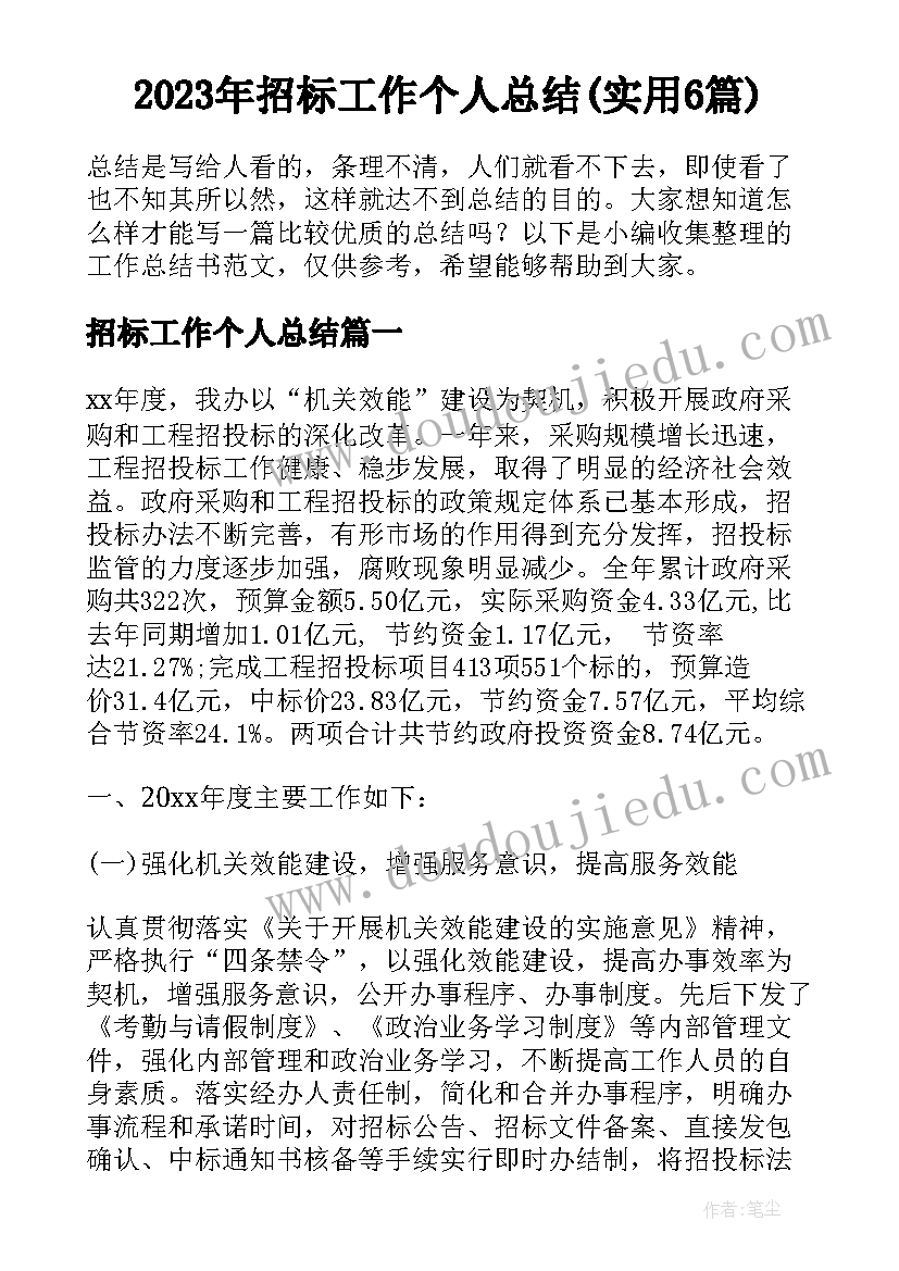 2023年招标工作个人总结(实用6篇)