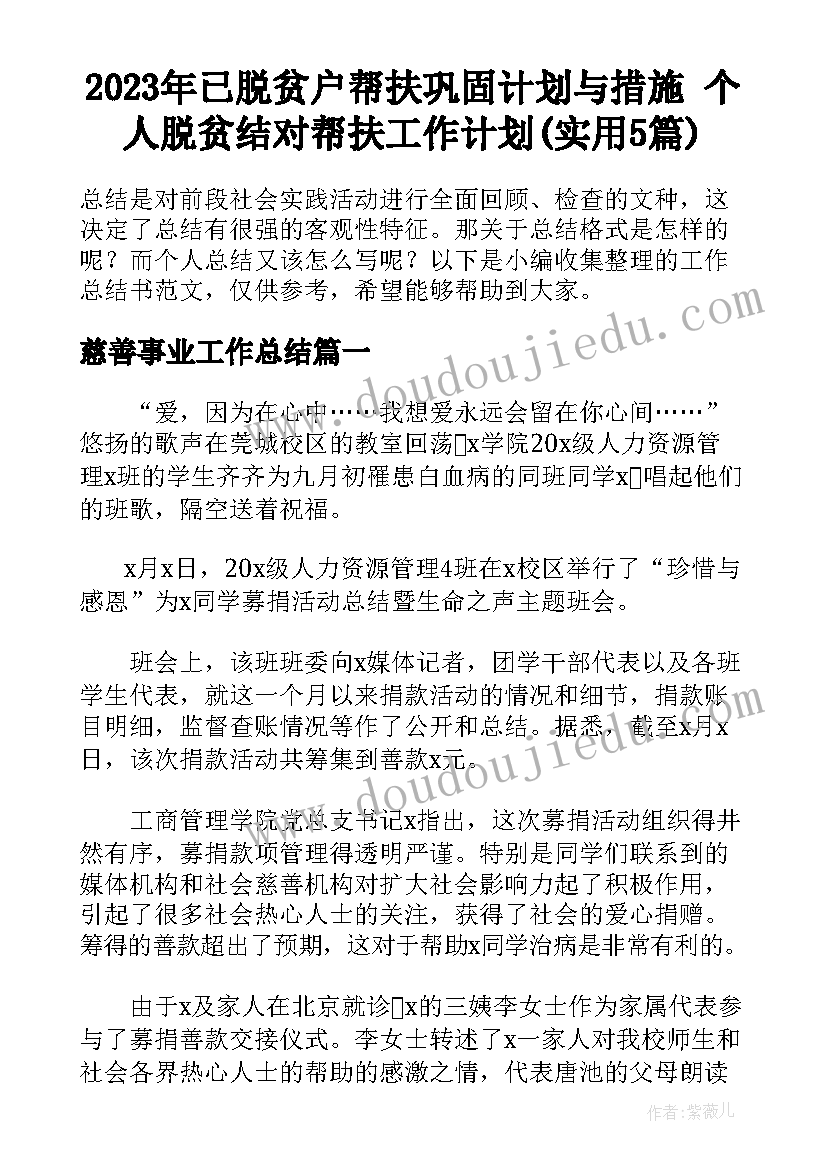 2023年已脱贫户帮扶巩固计划与措施 个人脱贫结对帮扶工作计划(实用5篇)