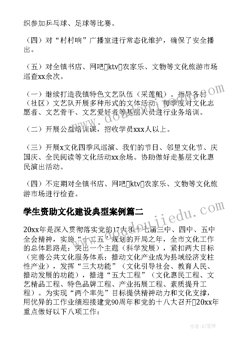 学生资助文化建设典型案例 文化工作计划(优质6篇)