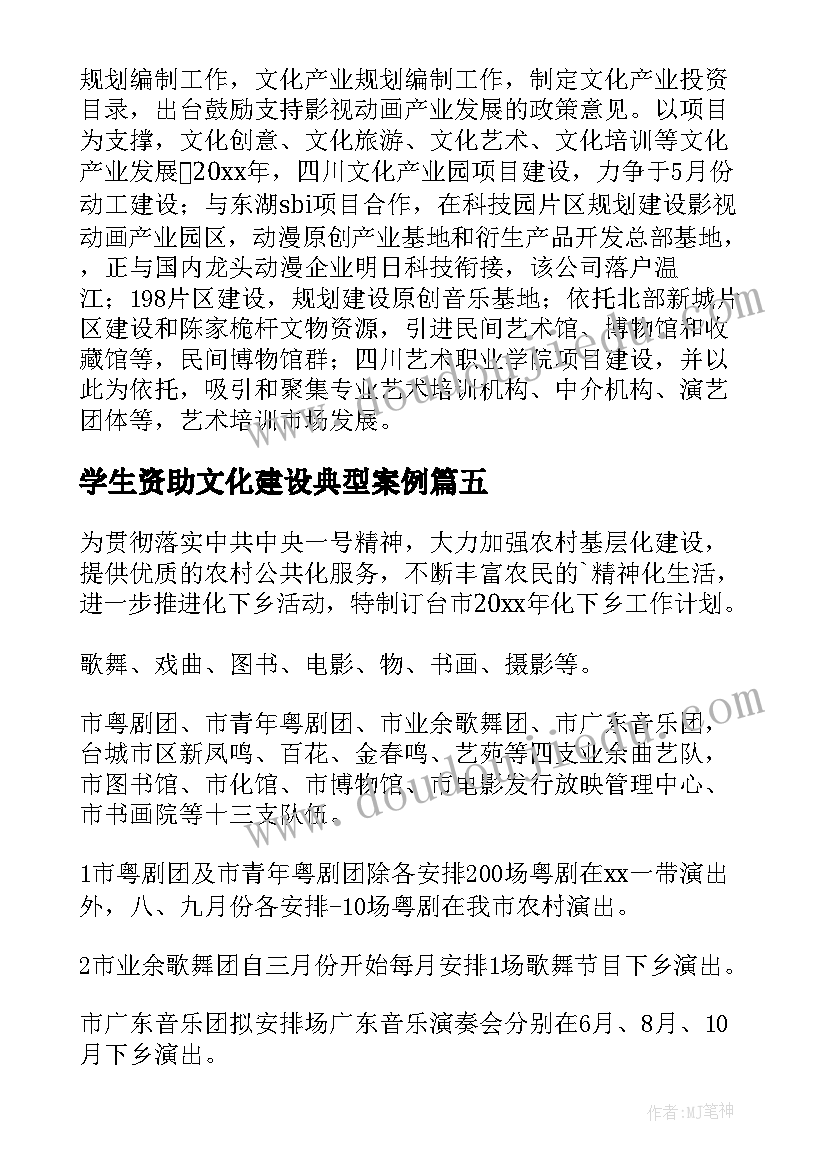 学生资助文化建设典型案例 文化工作计划(优质6篇)