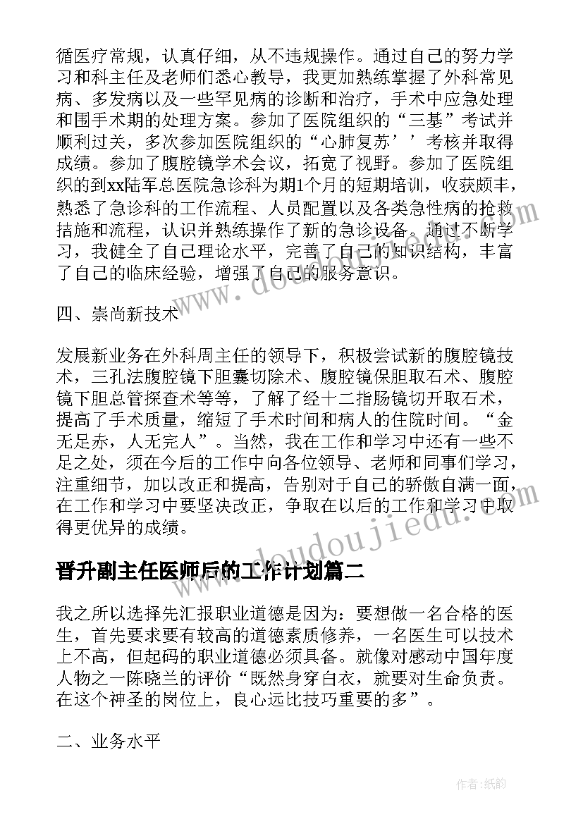 最新晋升副主任医师后的工作计划(大全5篇)