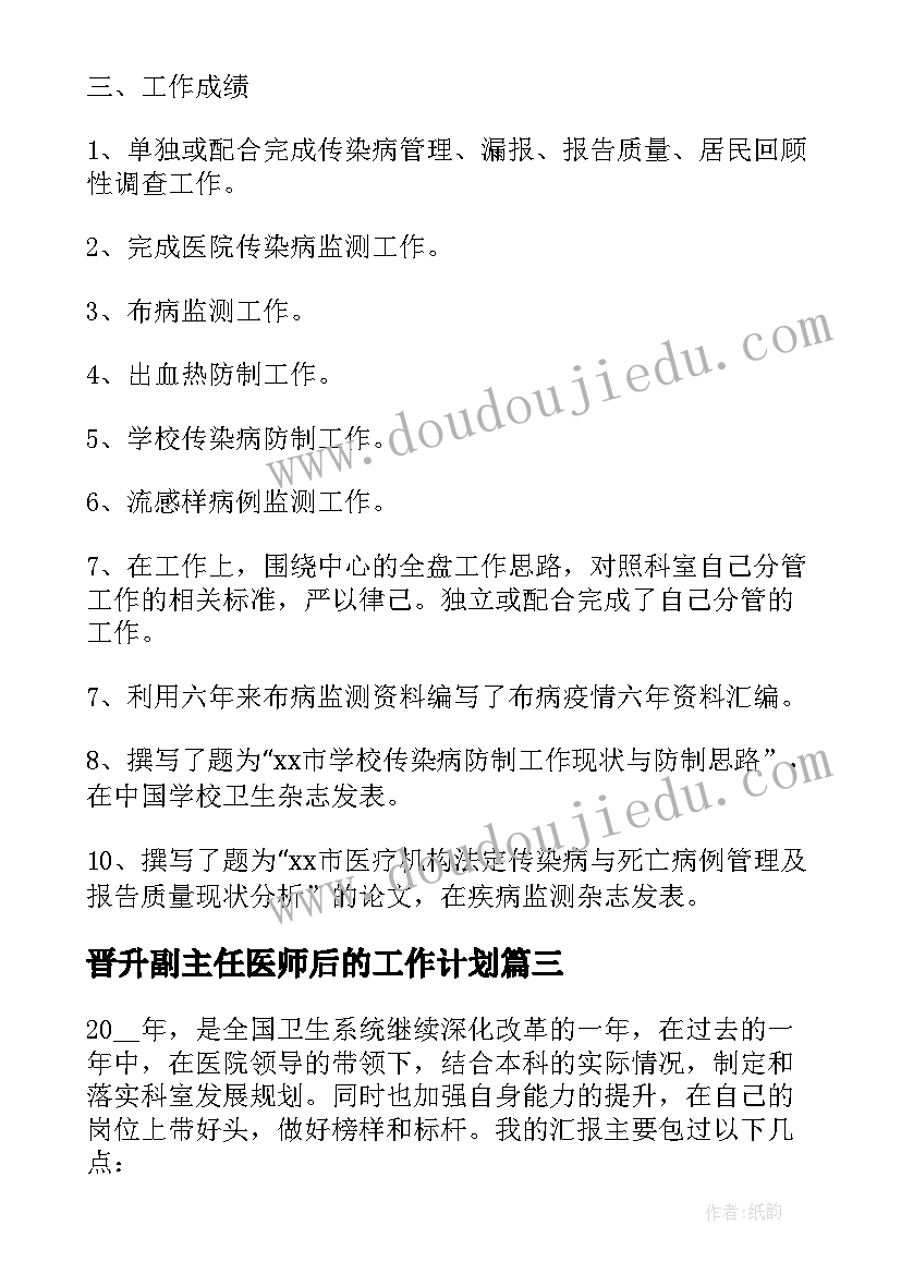 最新晋升副主任医师后的工作计划(大全5篇)