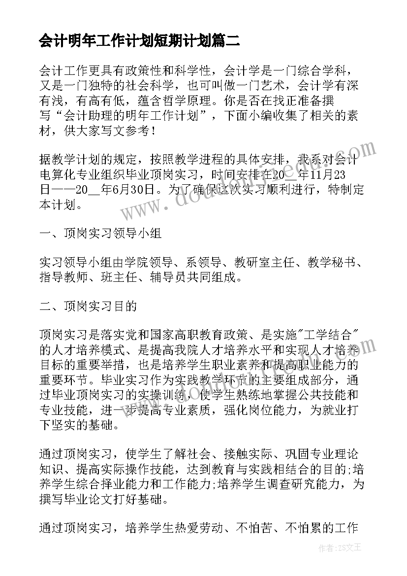 最新会计明年工作计划短期计划(优质5篇)